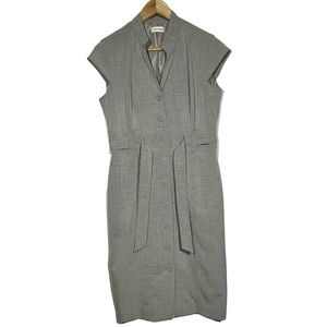 Calvin Klein Womens Gray Tie Waist Button Down Shirtdress Size 8 midi Dress cute